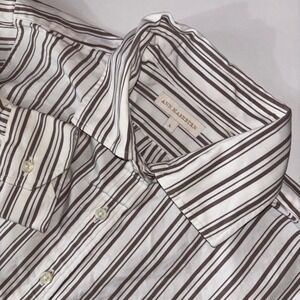 Ann Mashburn Womens Large Brown Stripe Button Down Shirt Cotton